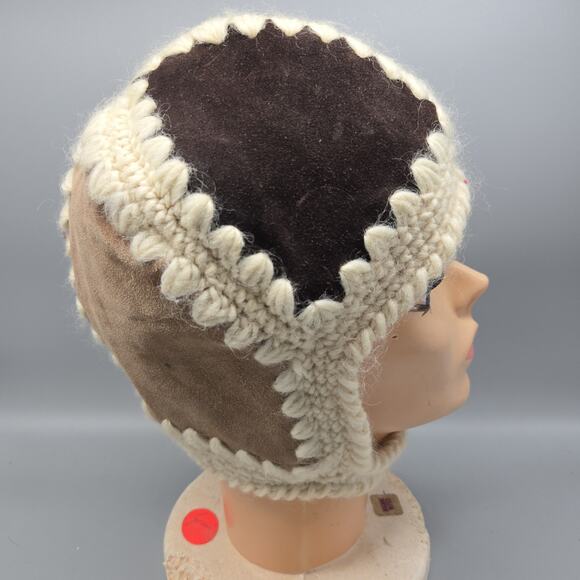 Vintage Suede & Knit Wool Aviator-Style Winter Hat Made In Italy - Picture 3 of 8